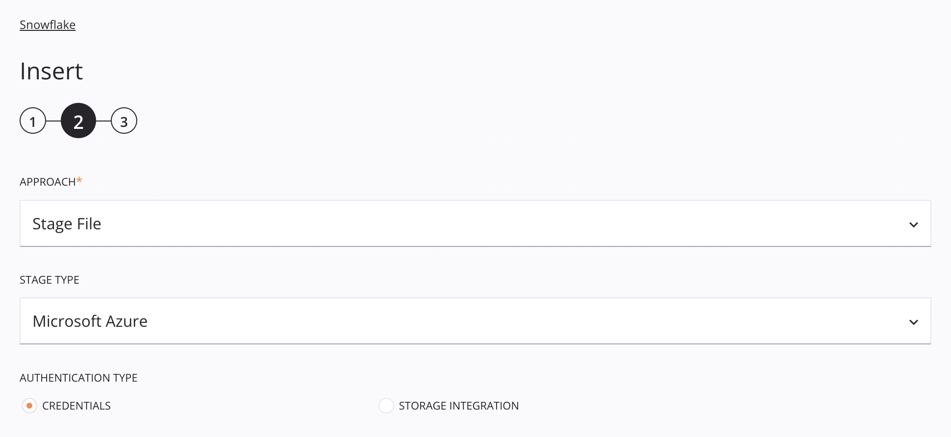 Snowflake Insert activity configuration step 2 Microsoft Azure stage file approach