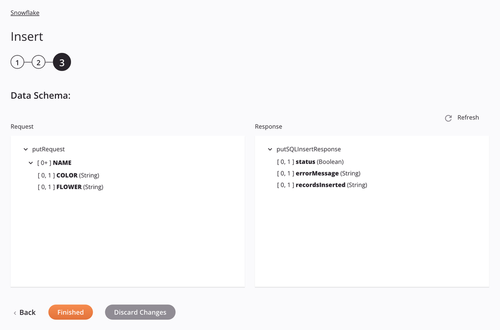 Snowflake Insert activity configuration step 3 SQL insert approach