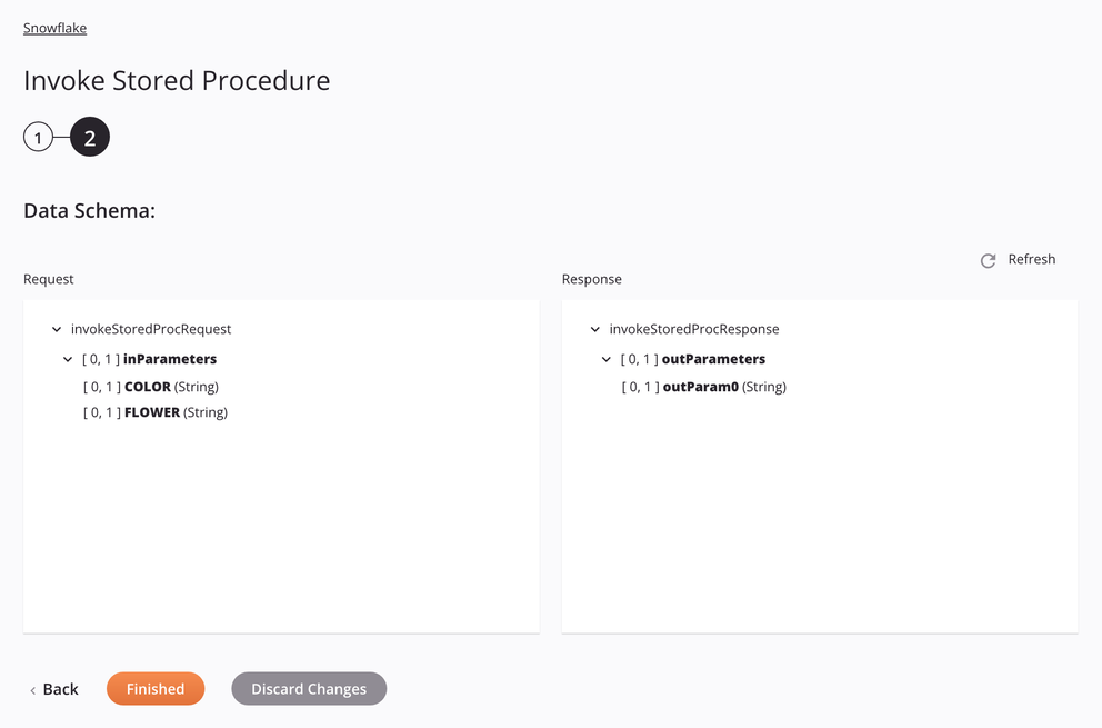 Etapa 2 da configuração da atividade de procedimento armazenado de invocação do Snowflake