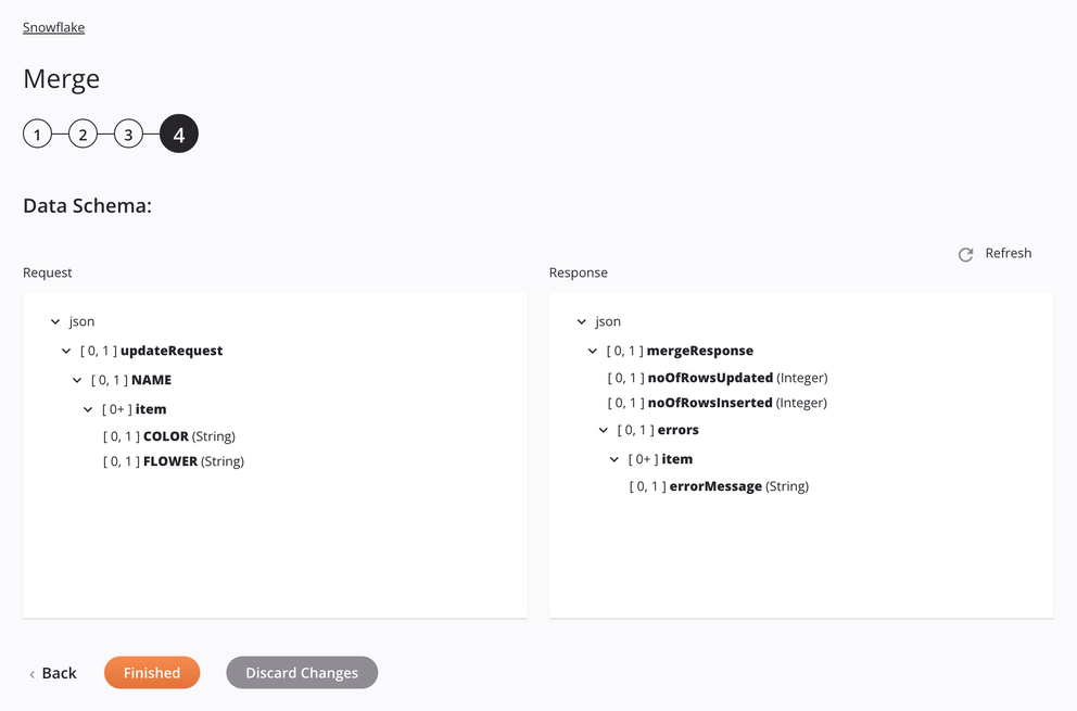 Abordagem de mapeamento direto da etapa 4 da configuração da atividade de mesclagem do Snowflake