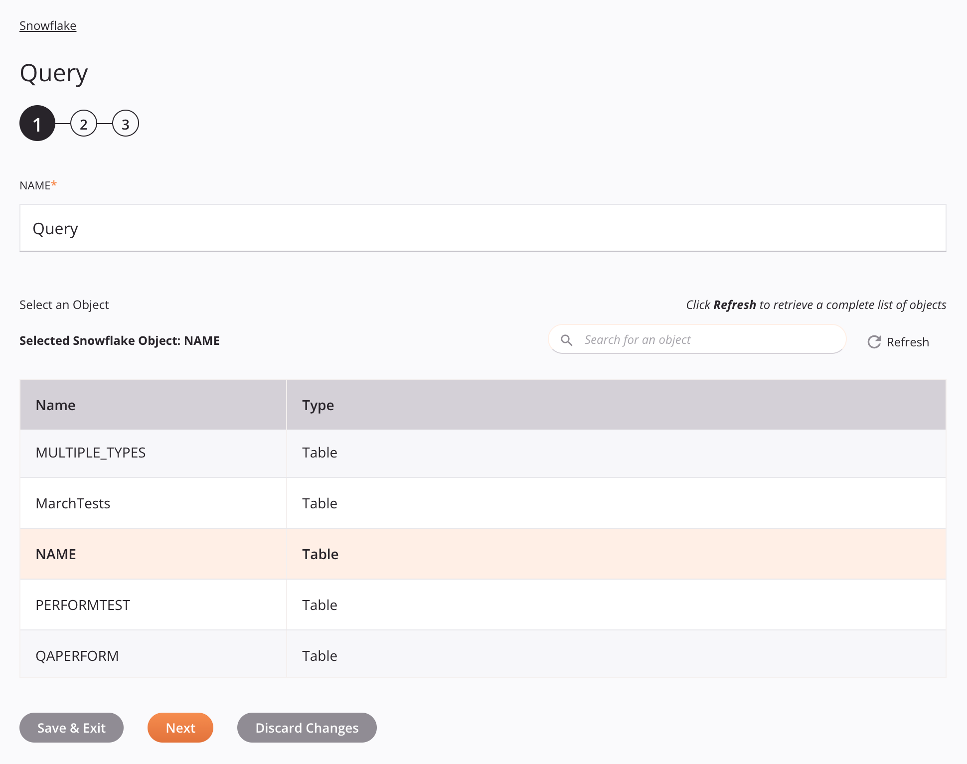 Paso 1 de configuración de la actividad de consulta de Snowflake