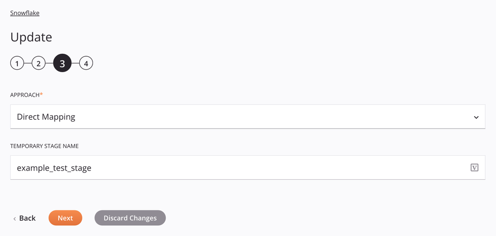 Configuración de actividad de actualización de Snowflake Paso 3 Enfoque de mapeo directo