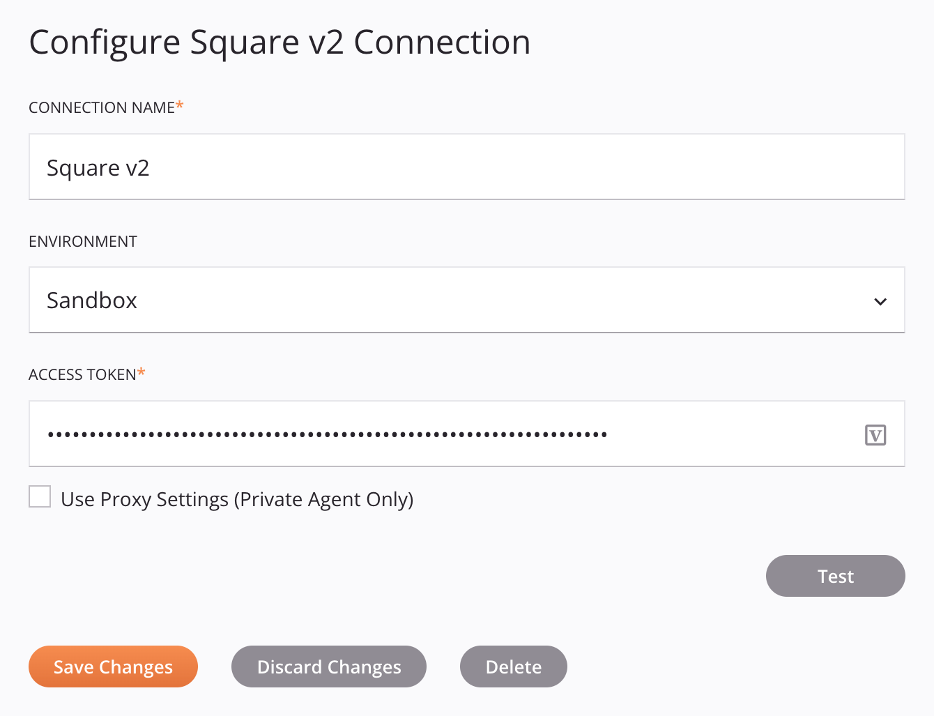 Square v2 connection configuration