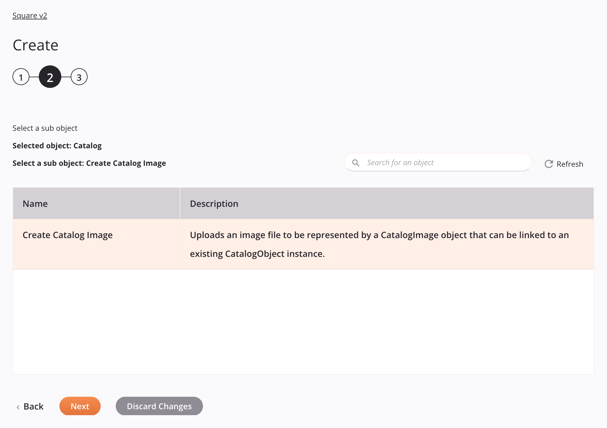 Square v2 Create activity configuration step 2