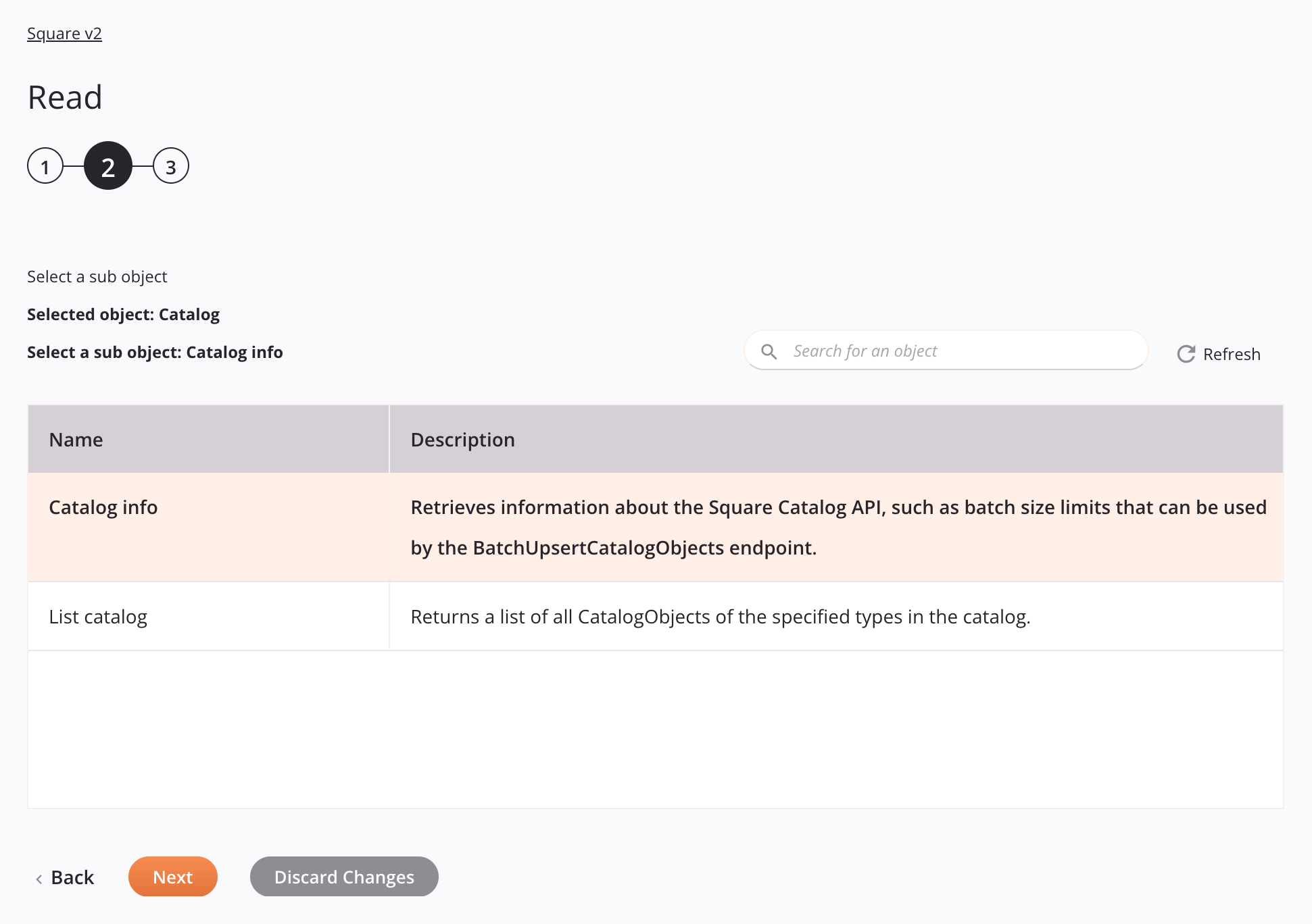 Square v2 Read activity configuration step 2