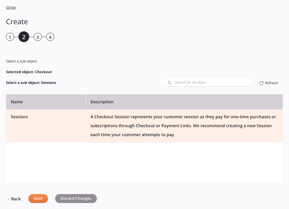 Stripe Create activity configuration step 2