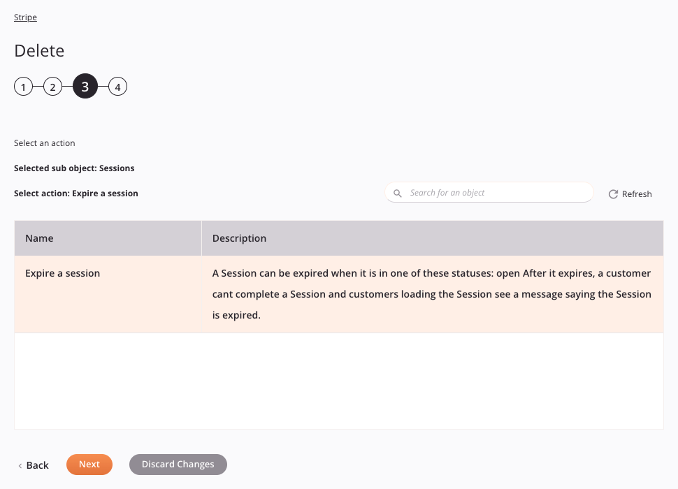 Paso 3 de configuración de actividad de eliminación de Stripe