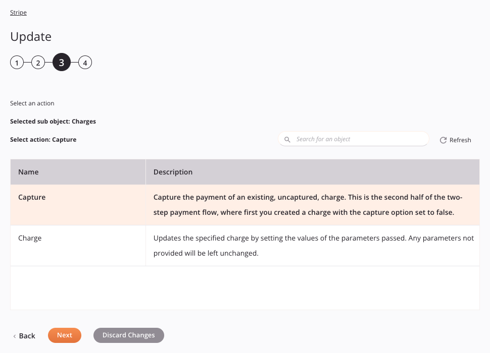 Stripe Update activity configuration step 3
