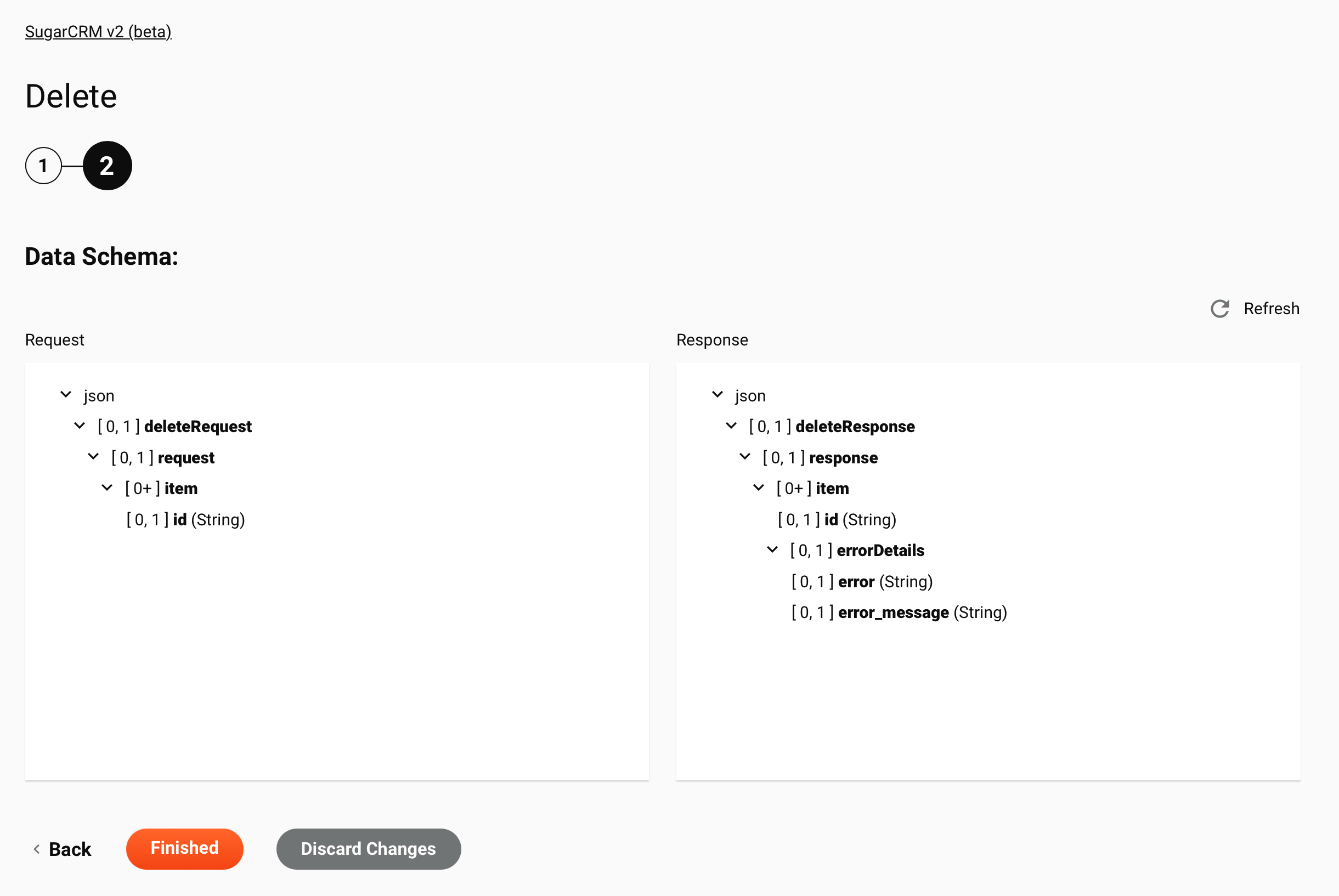 SugarCRM v2 (Beta) Aktivität löschen Konfigurationsschritt 2