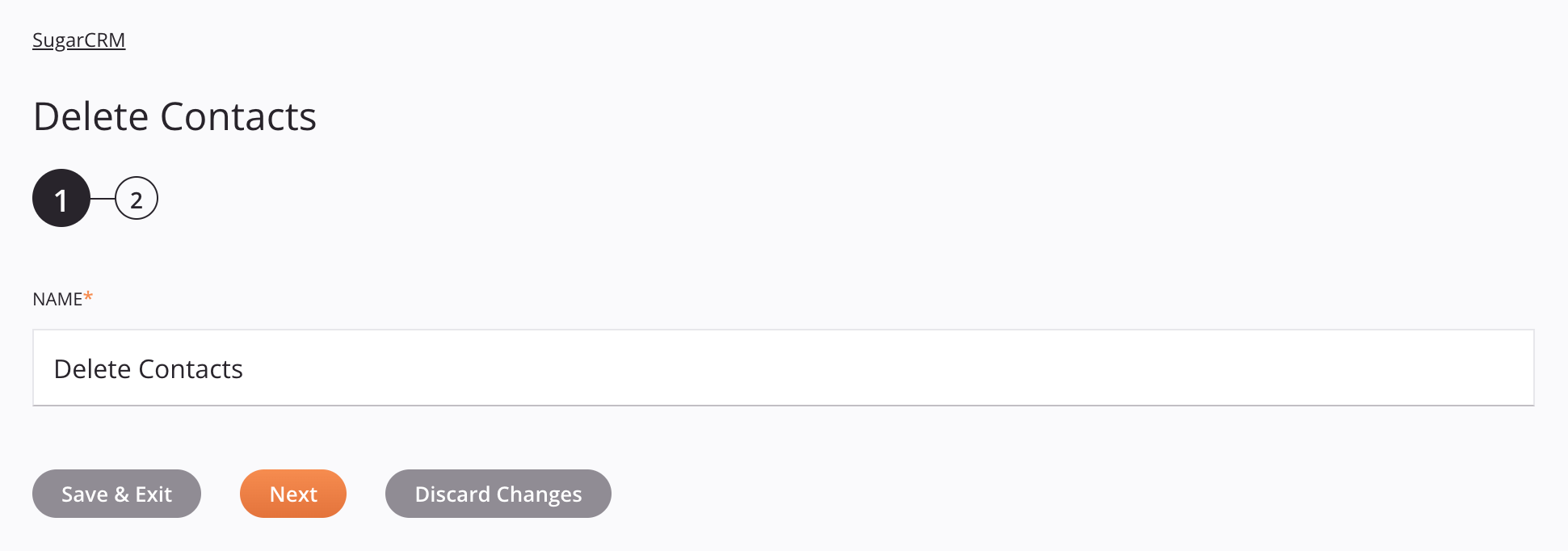 SugarCRM Delete Contacts activity configuration step 1