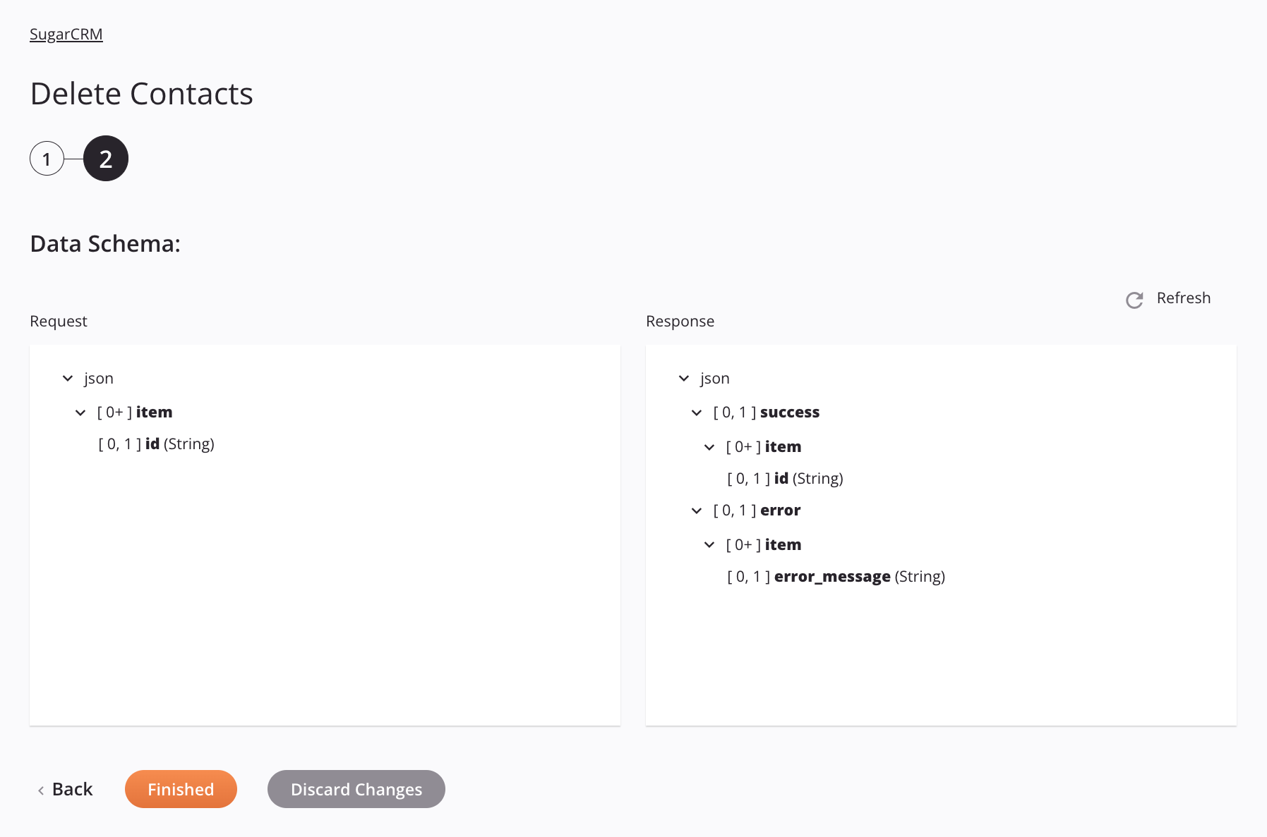 Paso 2 de configuración de la actividad de eliminación de contactos de SugarCRM