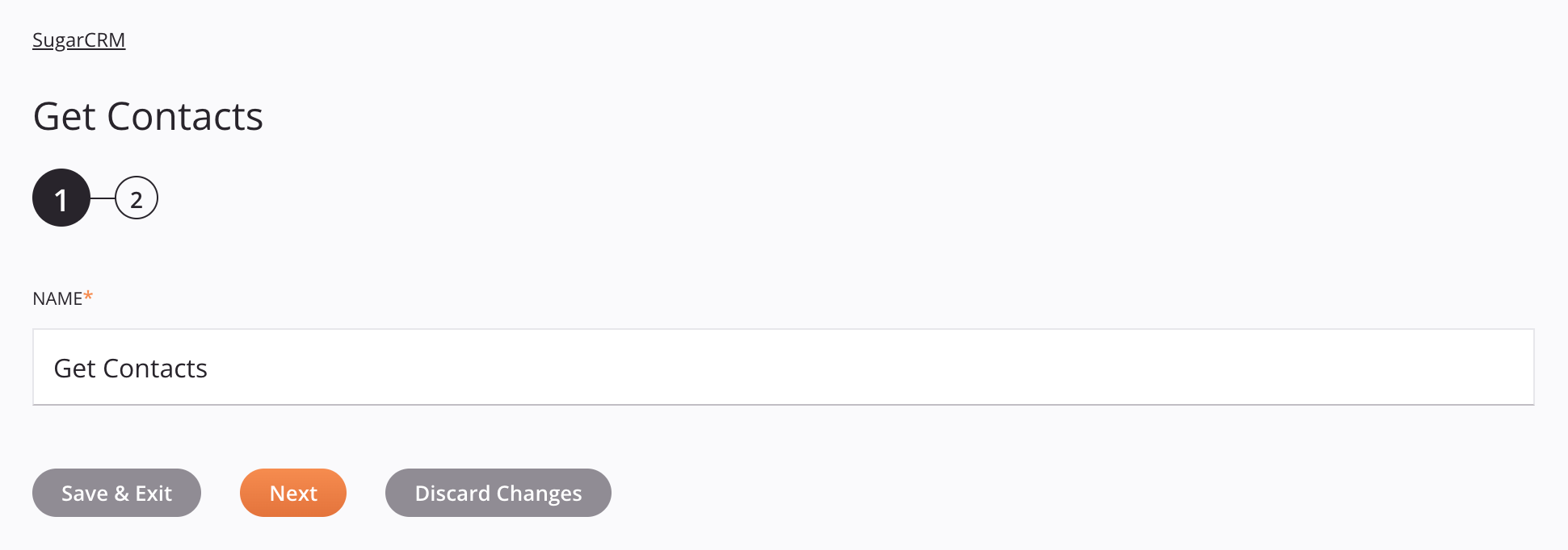 SugarCRM Get Contacts activity configuration step 1