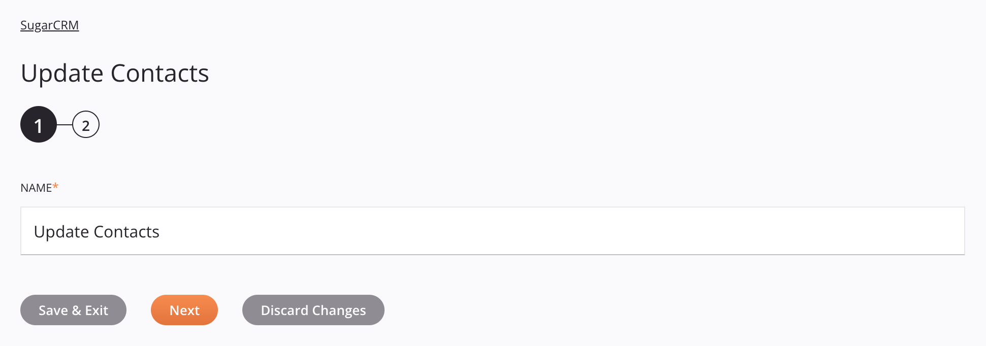 SugarCRM Update Contacts activity configuration step 1