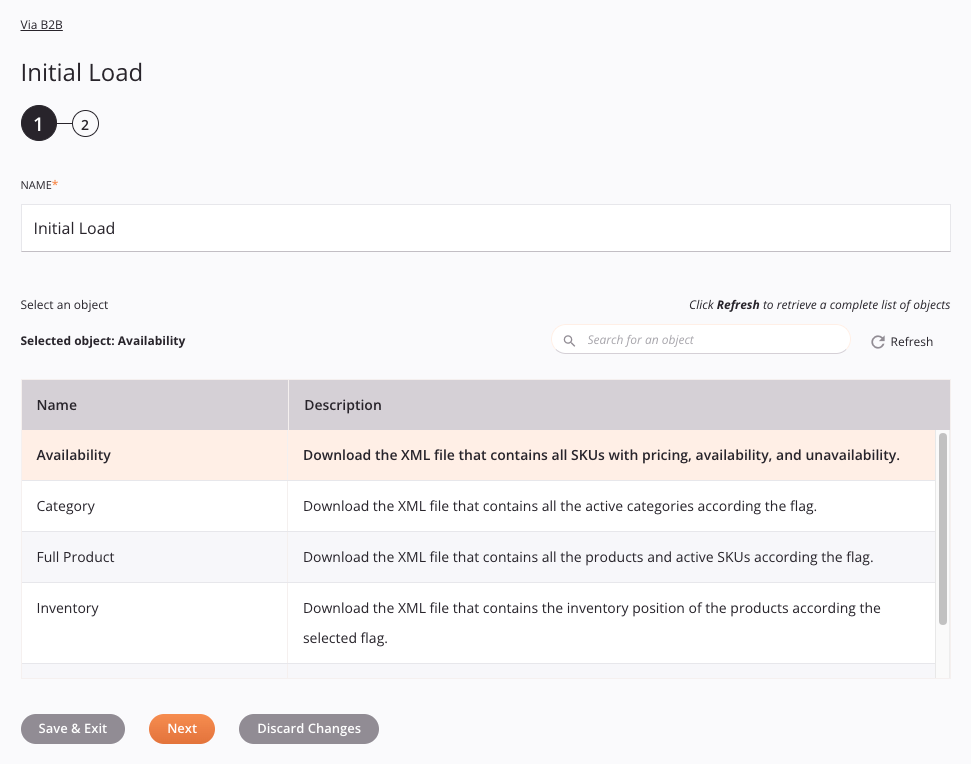 Via B2B Initial Load activity configuration step 1