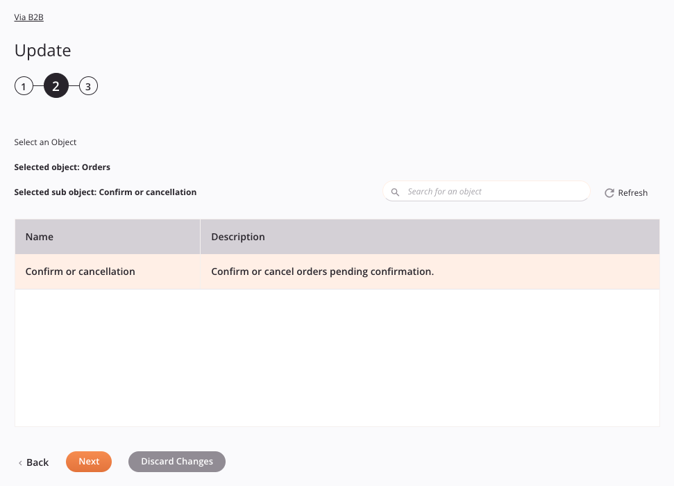 Via B2B Update activity configuration step 2