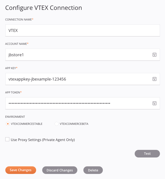 Configuração de conexão VTEX