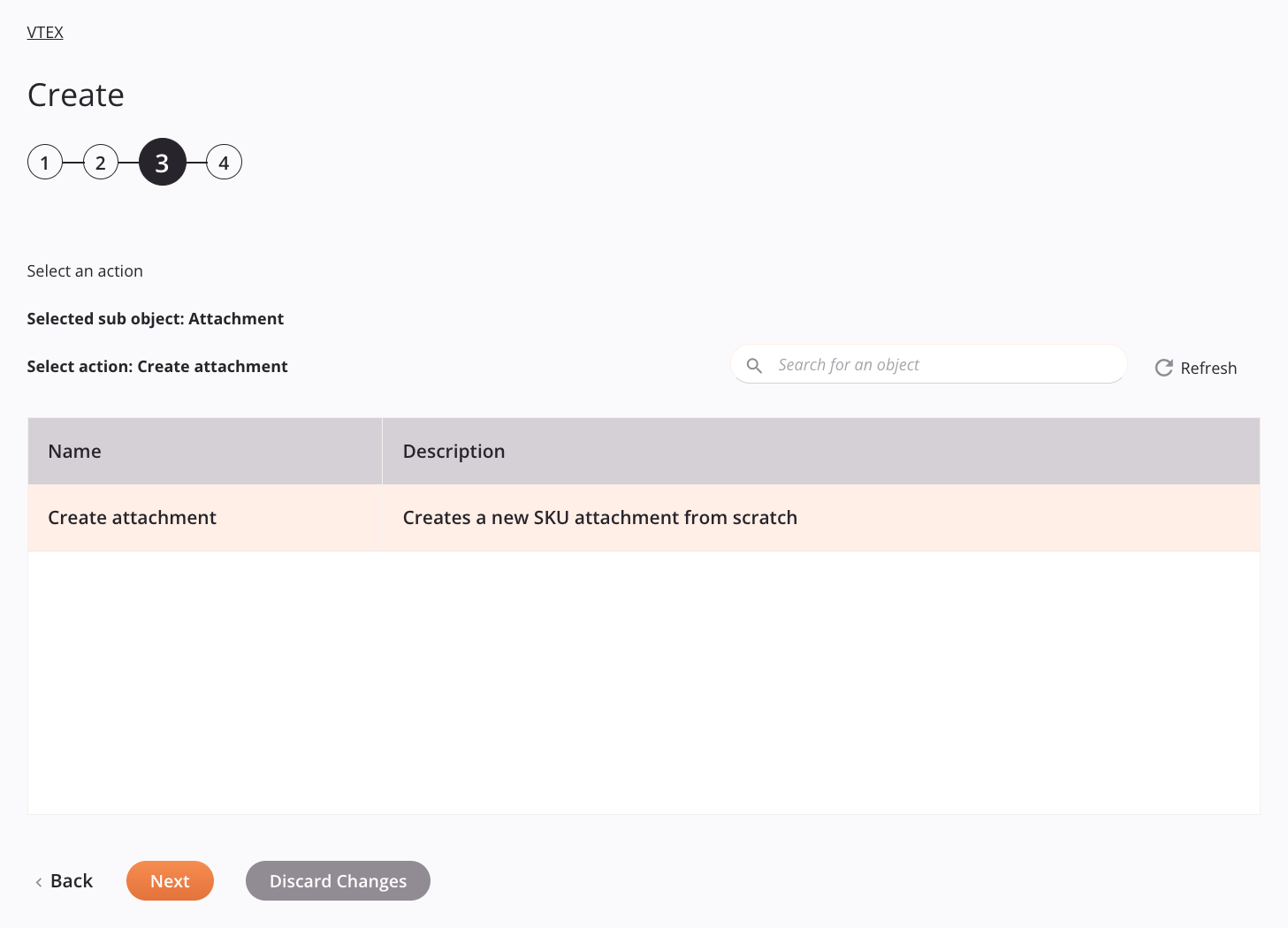 Etapa 3 da configuração da atividade de criação da VTEX