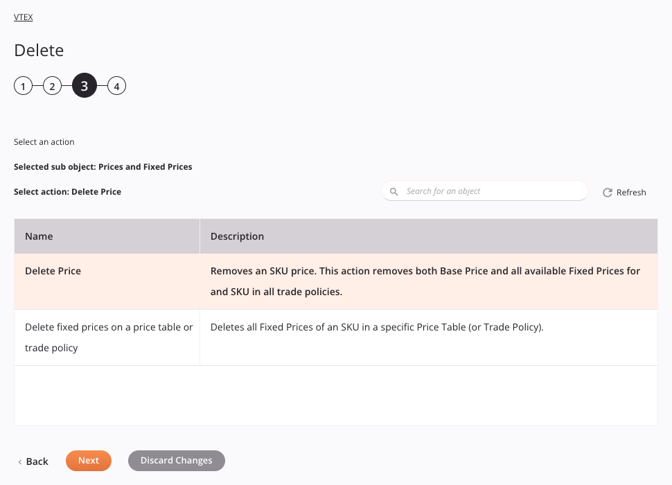 VTEX Delete activity configuration step 3