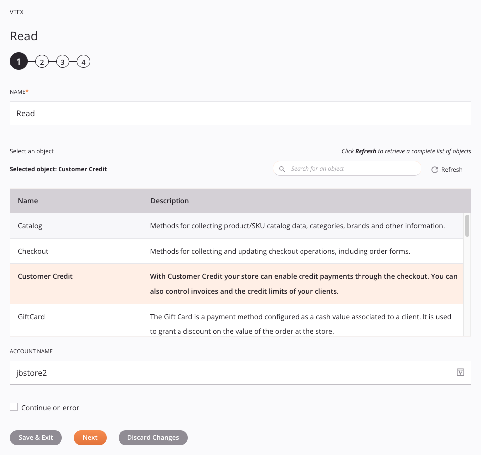 VTEX Read activity configuration step 1