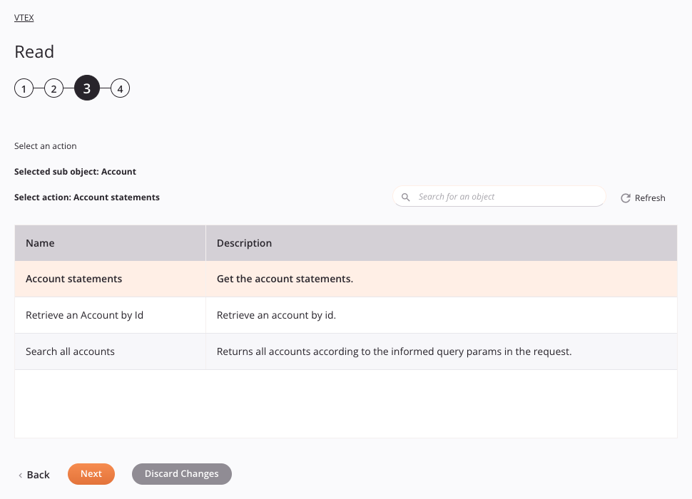 Etapa 3 da configuração da atividade de leitura VTEX