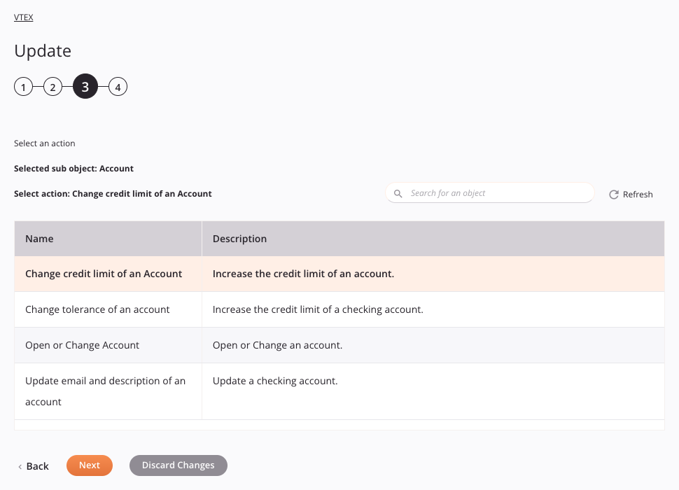 Configuración de la actividad de actualización de VTEX Paso 3