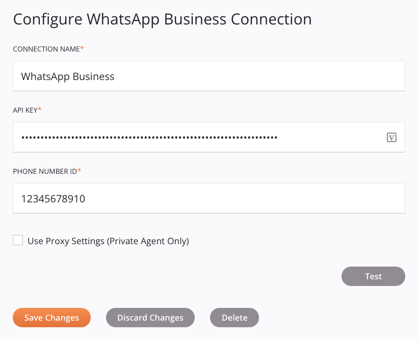 Configuração de conexão do WhatsApp Business