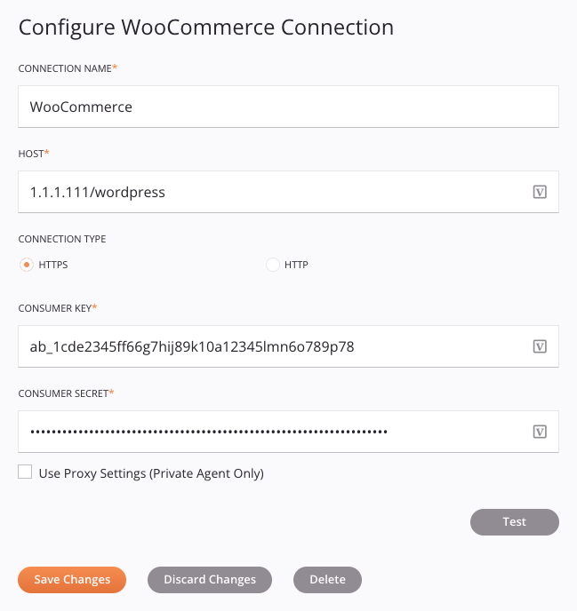 Configuração de conexão do WooCommerce