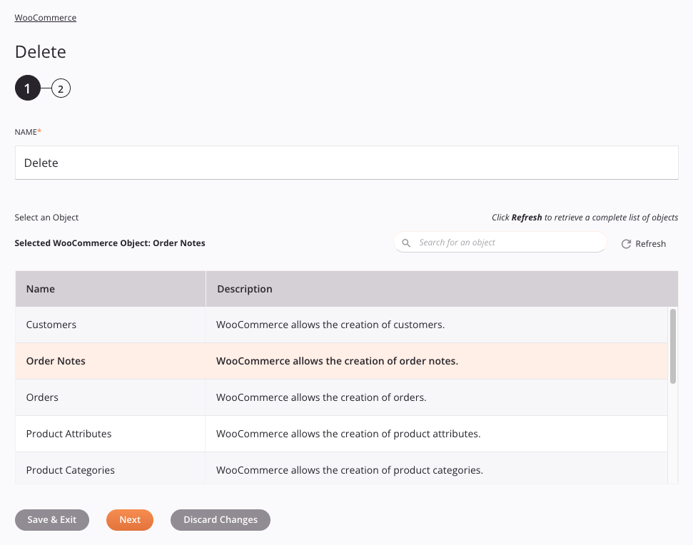 Paso 1 de configuración de actividad de eliminación de WooCommerce