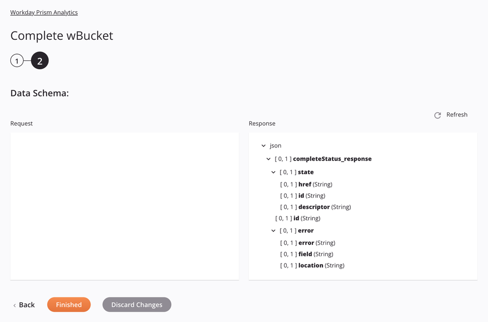 Workday Prism Analytics Complete Wbucket activity configuration step 2