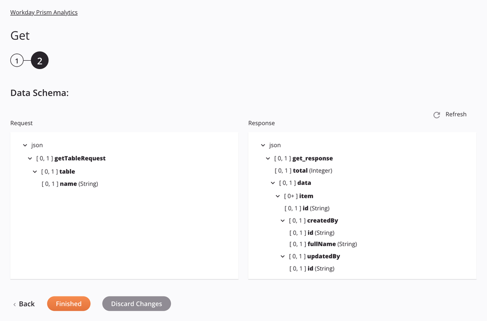 Workday Prism Analytics Obtener configuración de actividad, paso 2