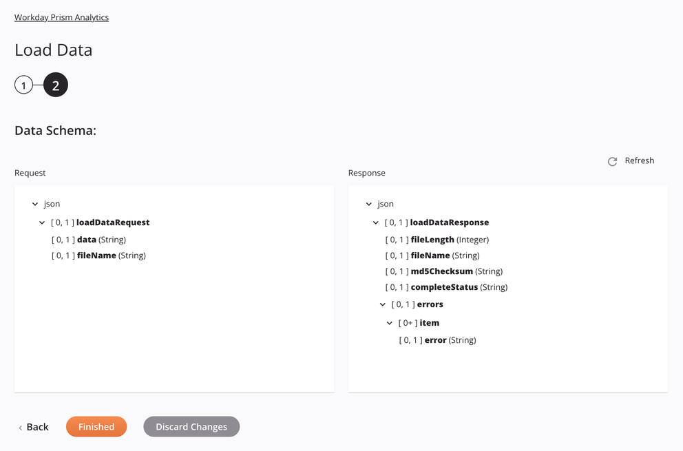 Etapa 2 da configuração da atividade de dados de carga do Workday Prism Analytics