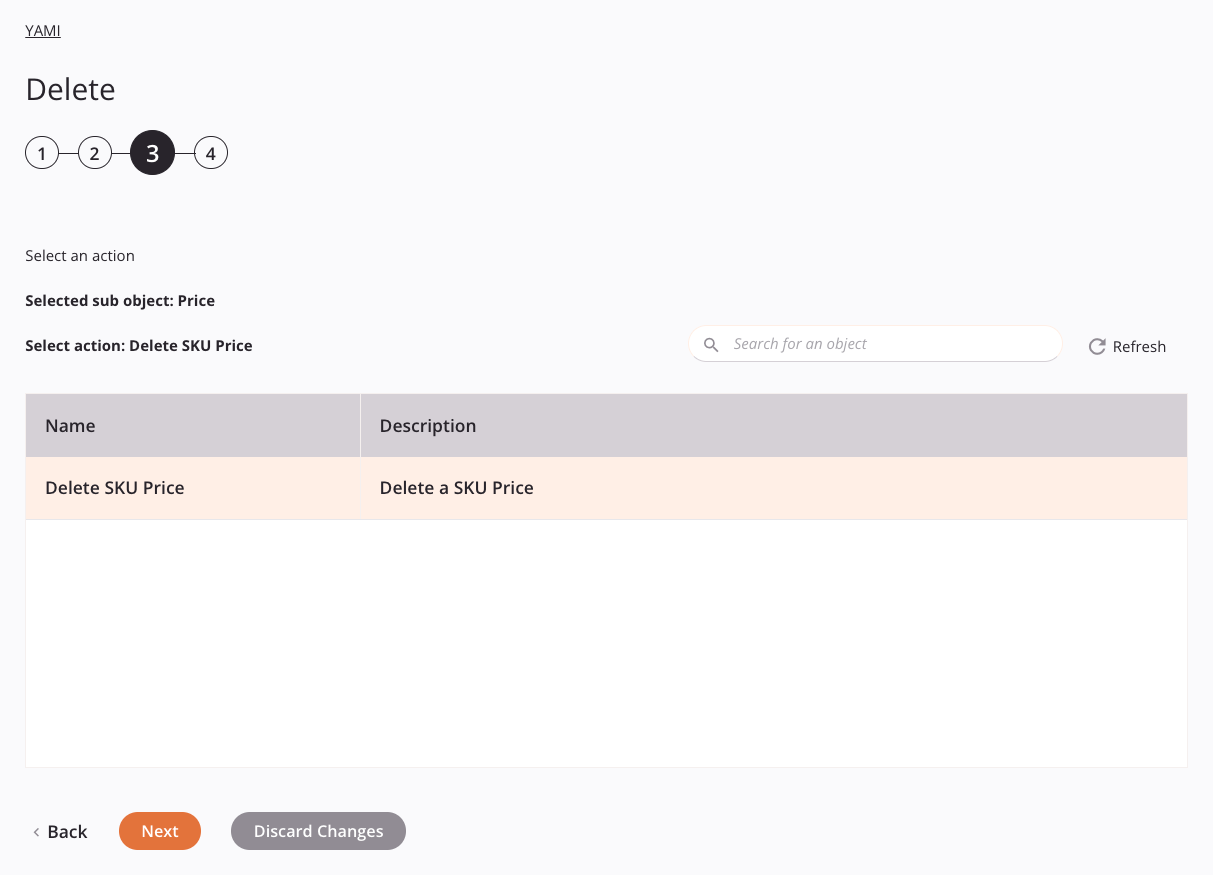 Paso 3 de configuración de actividad de eliminación de YAMI