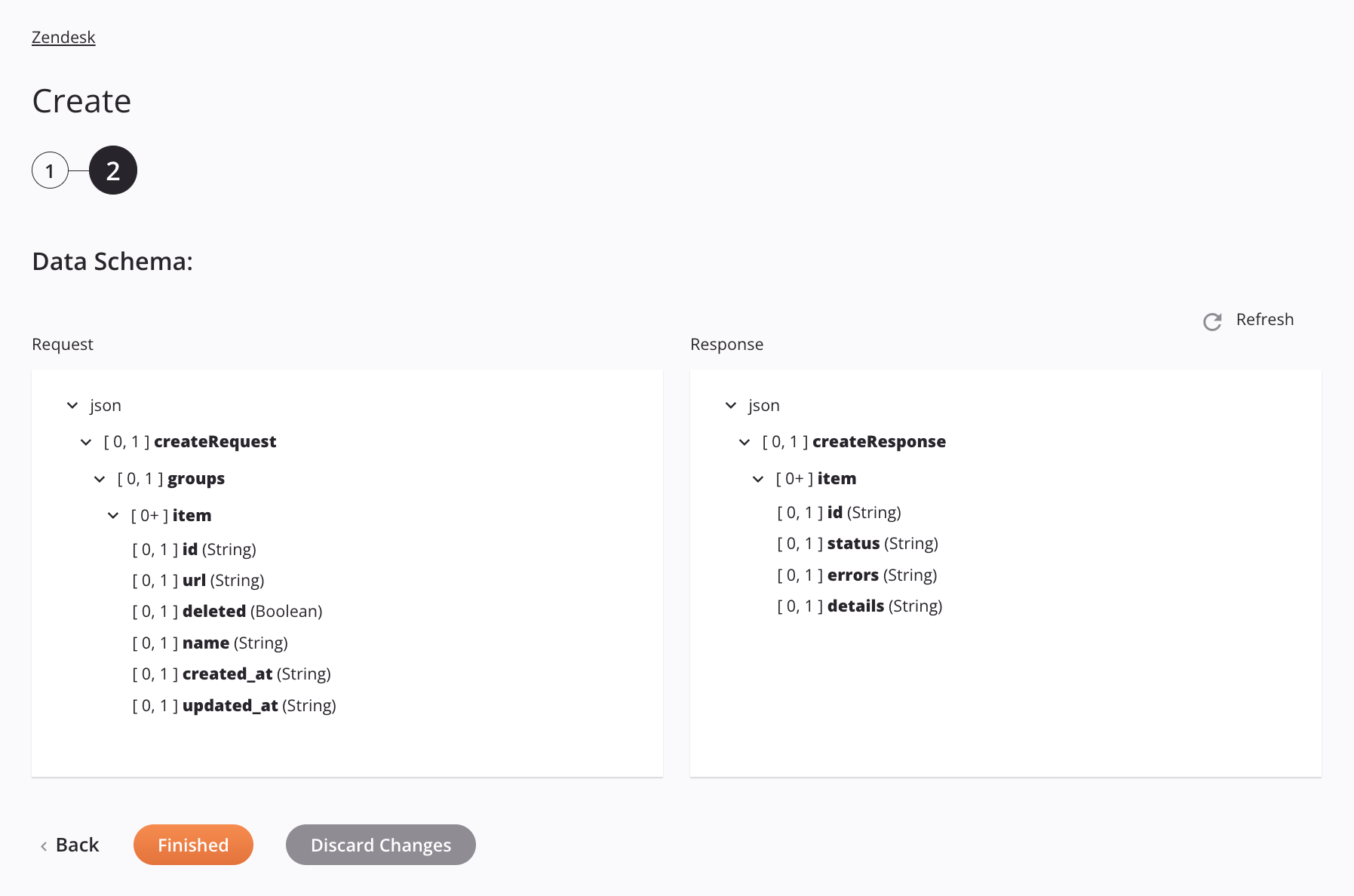 Zendesk Create activity configuration step 2