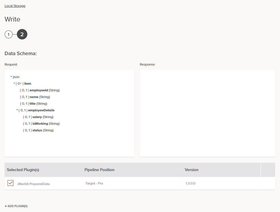 Local Storage write step 2 data schema selected plugins