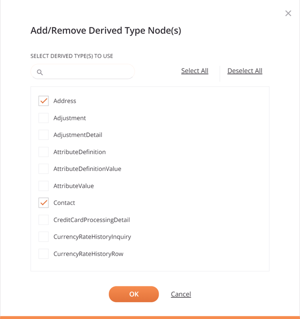 adicionar remover nós de tipo derivado