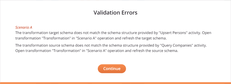 escenario de errores de validación a