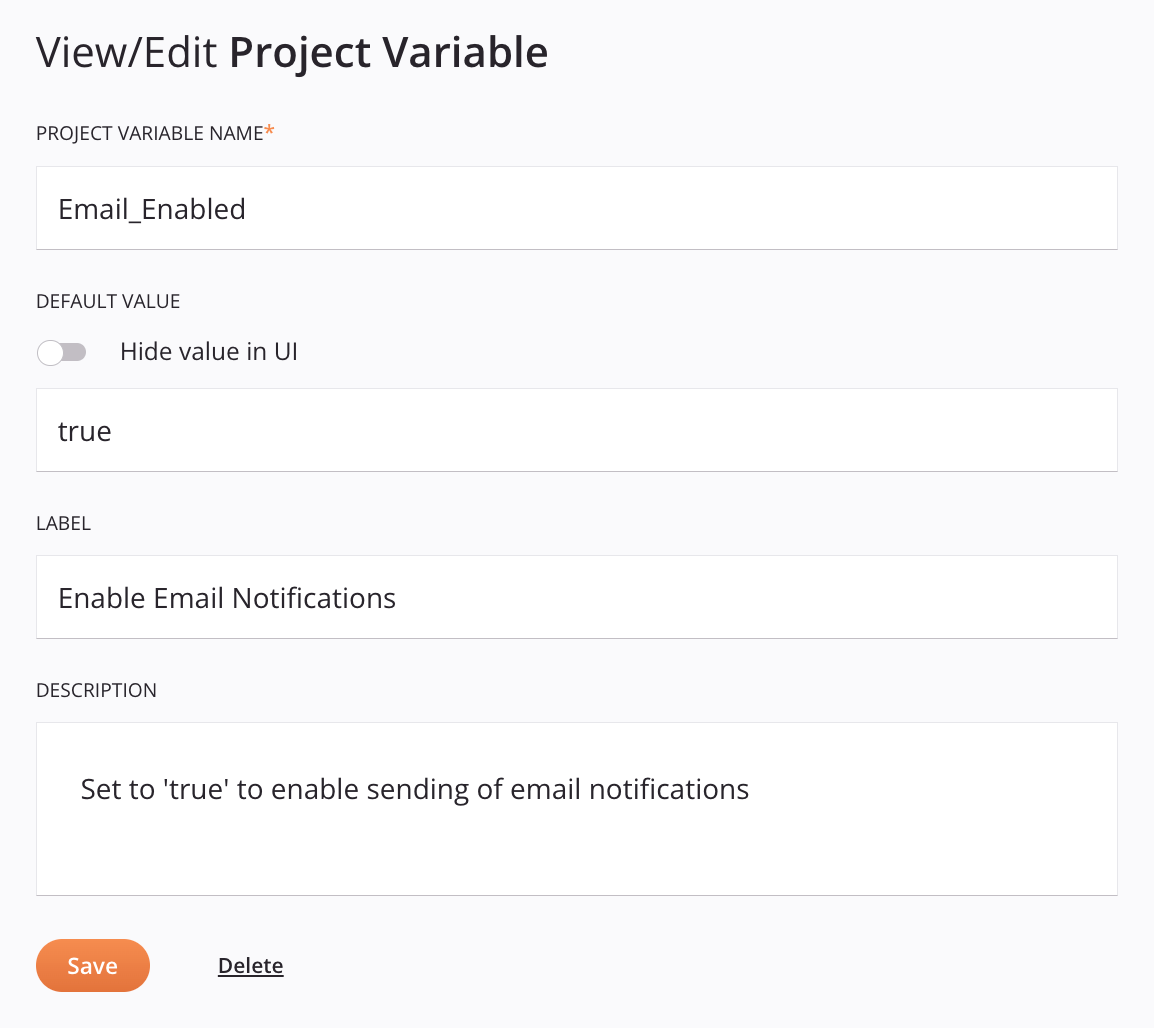 configuración de variable del proyecto