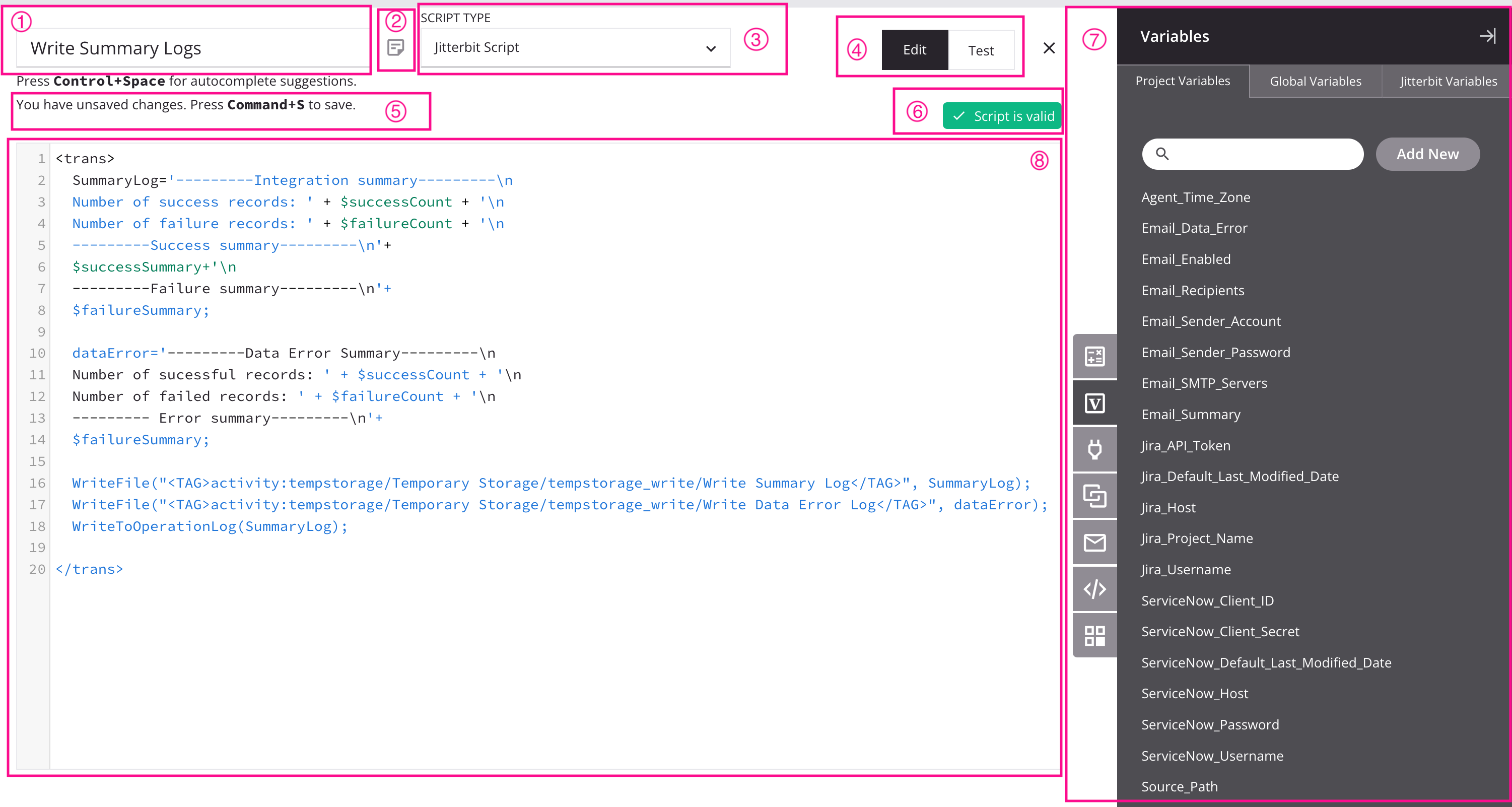 editor de secuencia de comandos en línea anotado