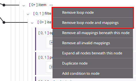 nó de destino remove nó de loop anotado