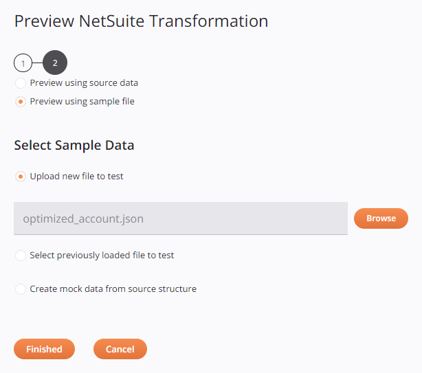 configurar seleccionar datos de muestra NetSuite