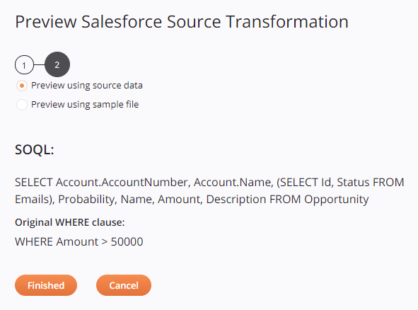 configurar dados de origem Salesforce source