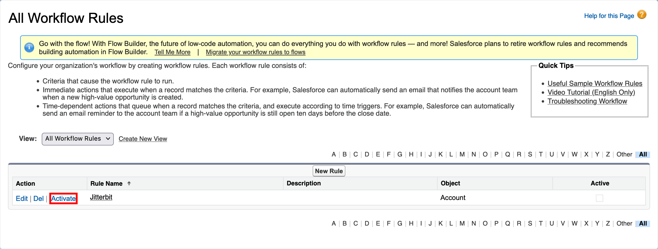 Workflow rule