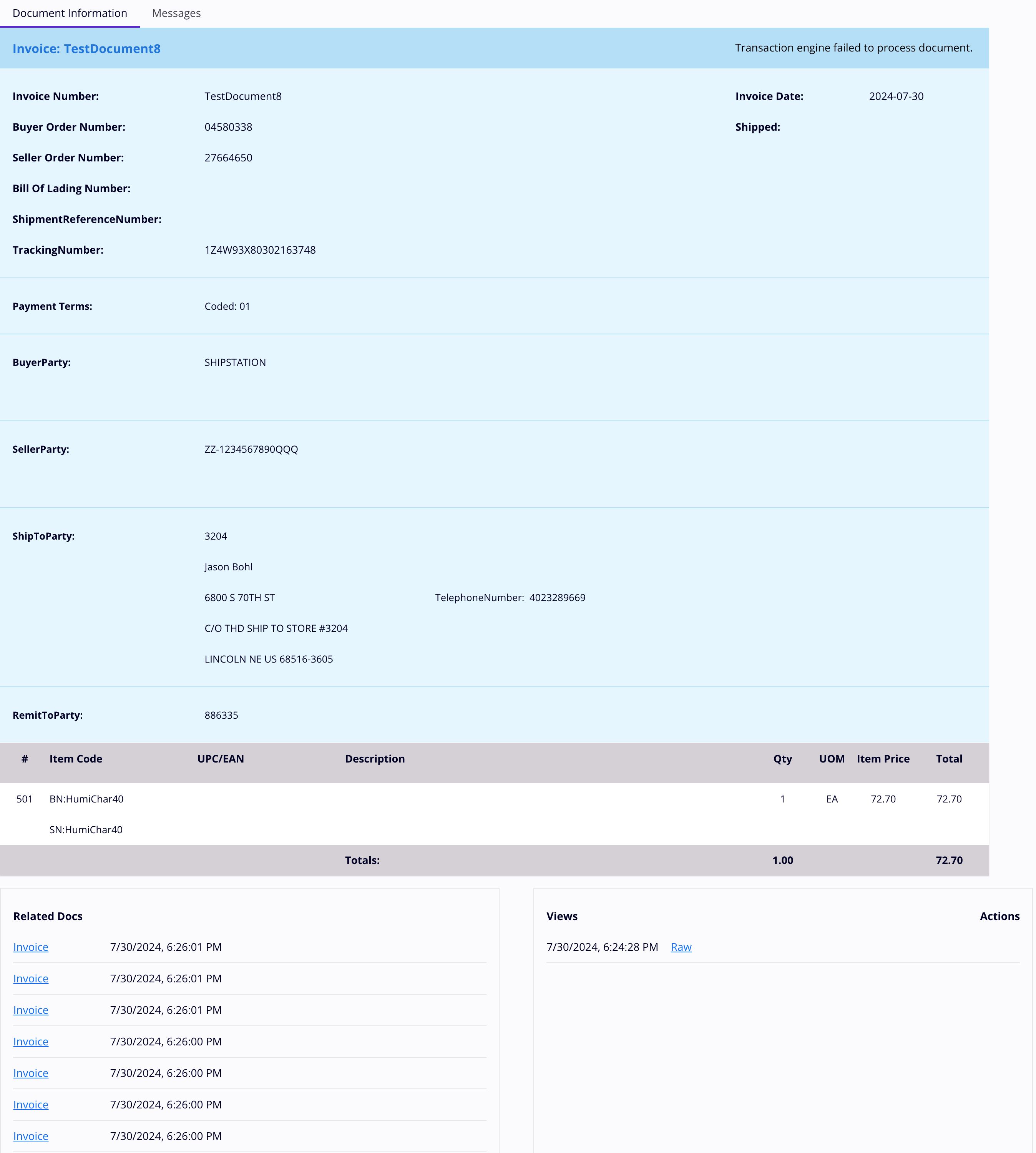 Transactions document information