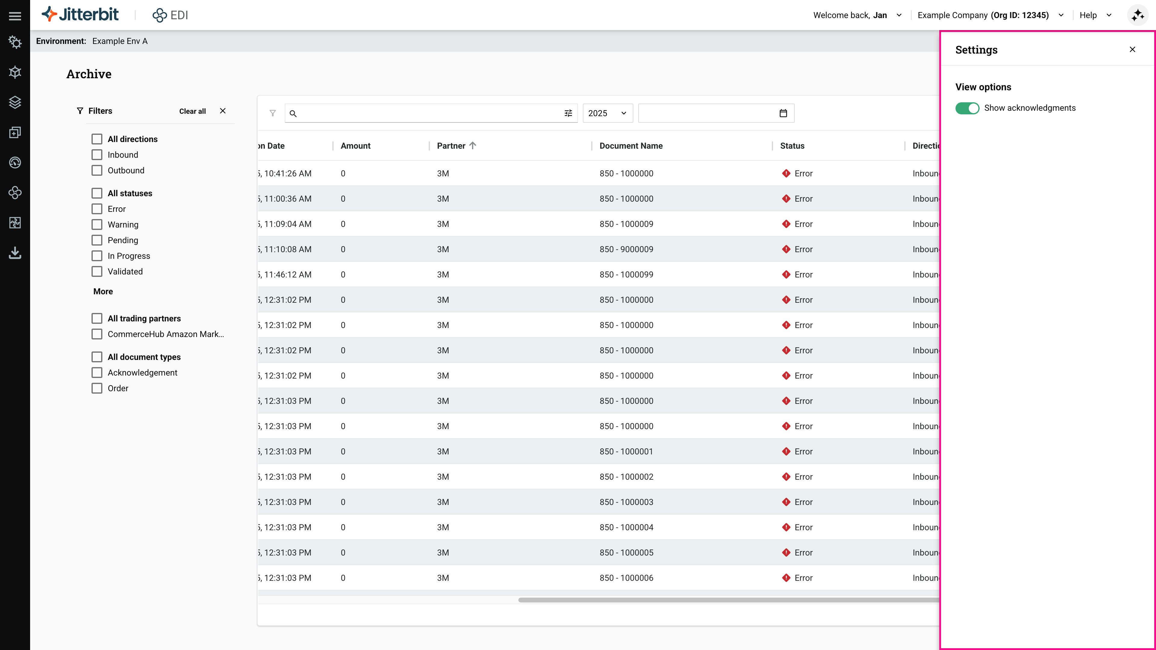 Einstellungen-Schublade