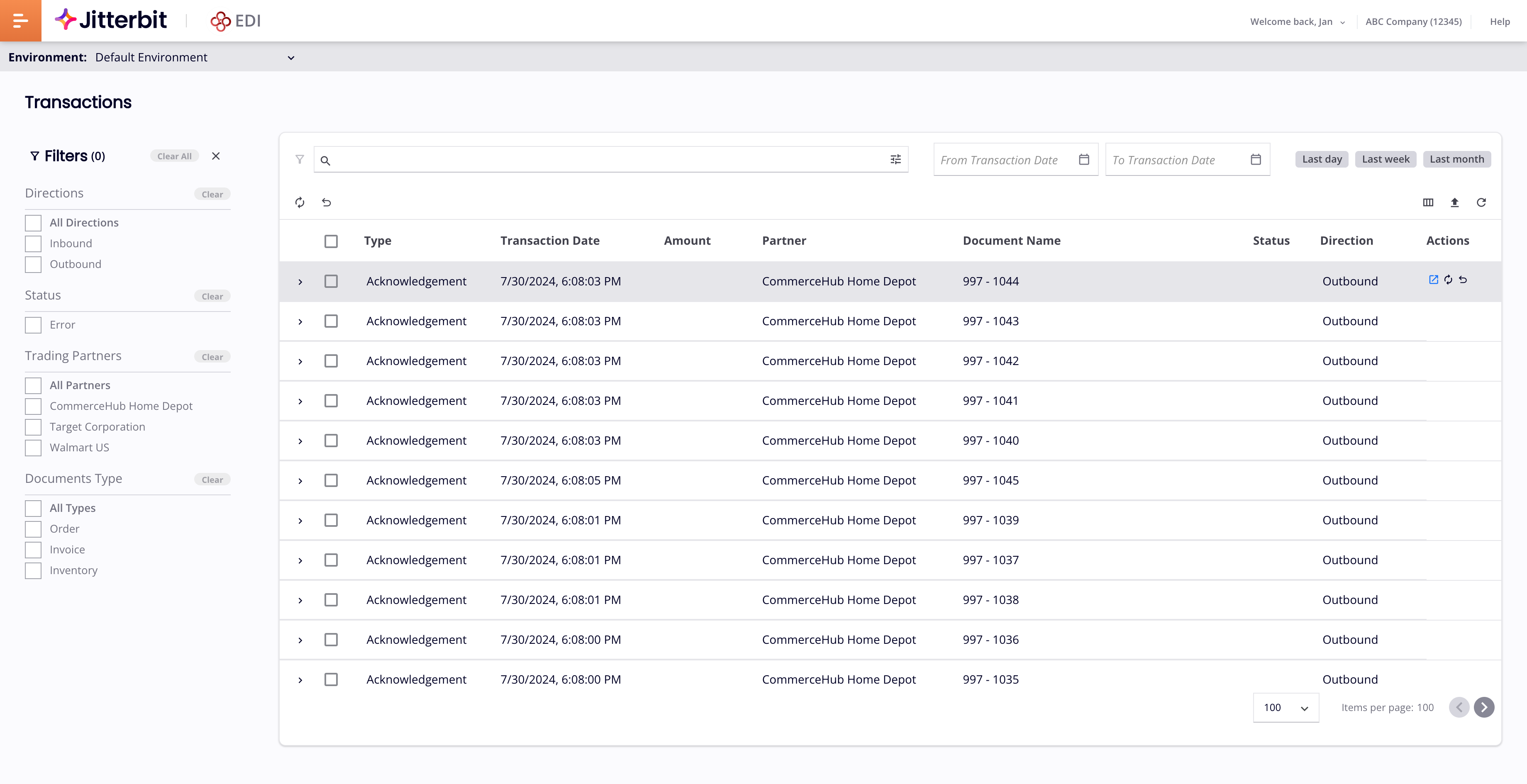 Transactions page