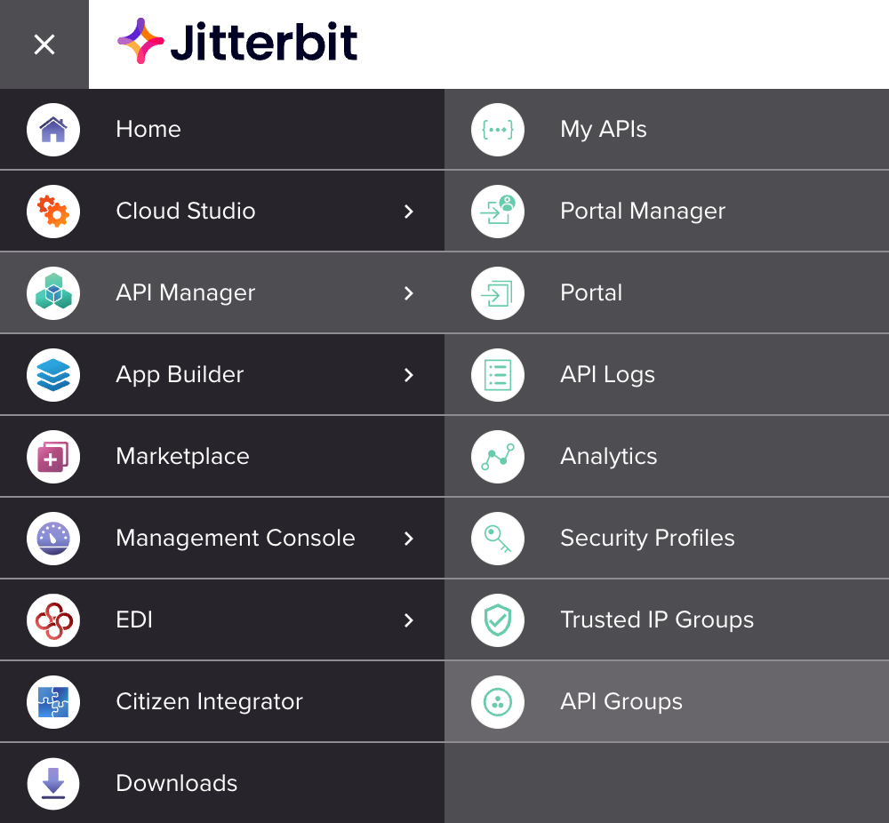 menu API Manager API groups