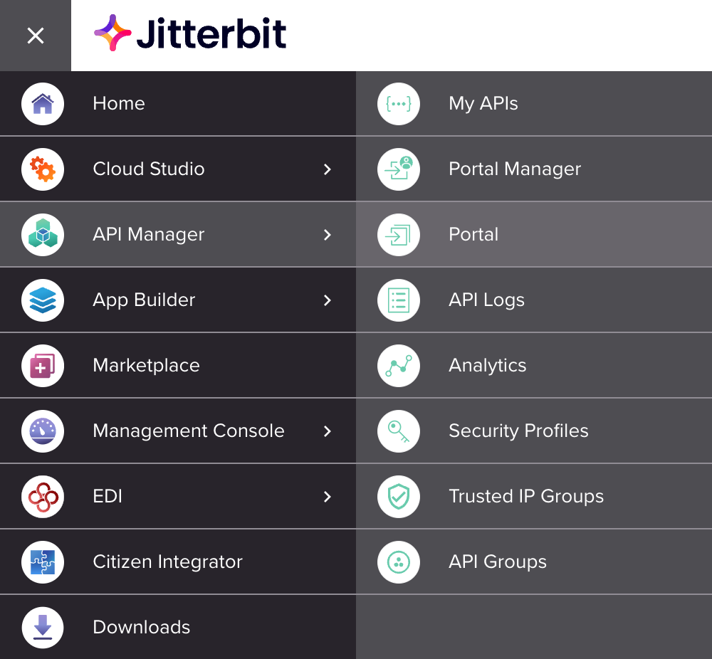 menu API Manager portal