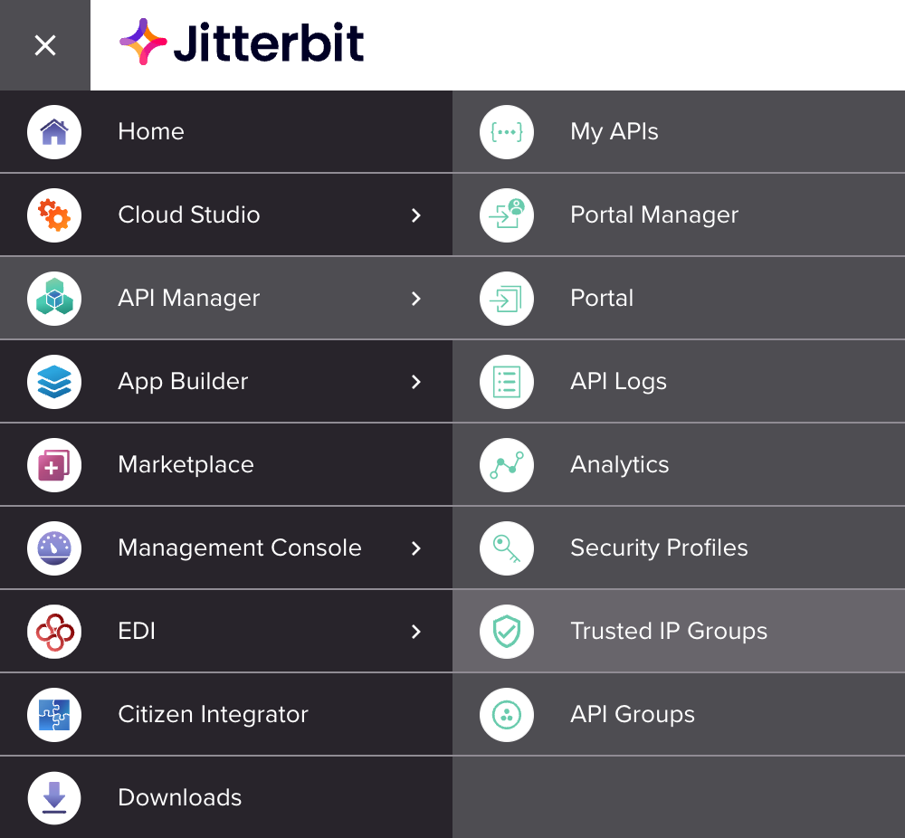 menu API Manager trusted IP groups