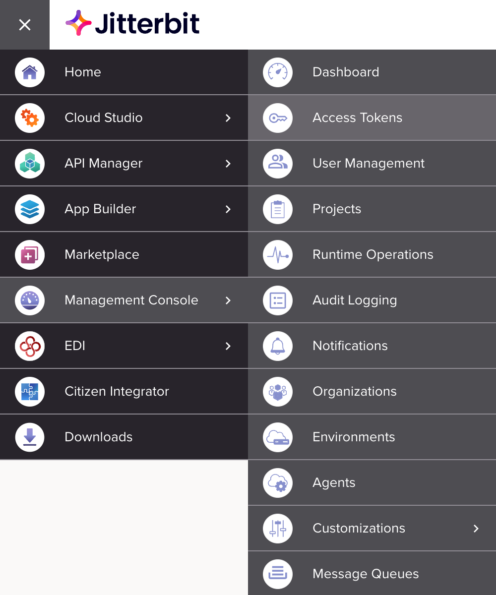 Tokens de acesso ao Management Console