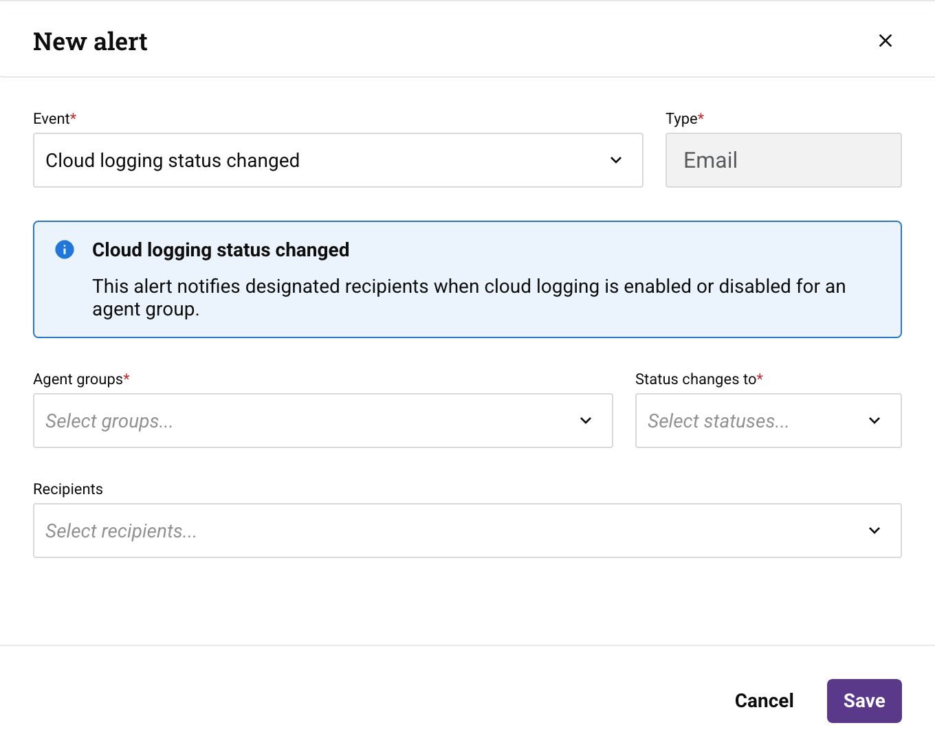 Cloud logging status changed